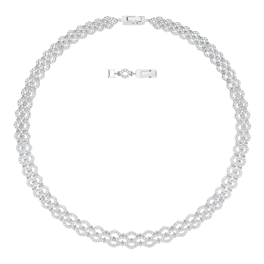 Lace Necklace, White, Rhodium plated