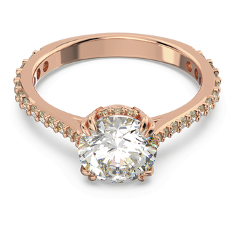 swarovski stilla cocktail ring round cut pav white rose gold tone plated