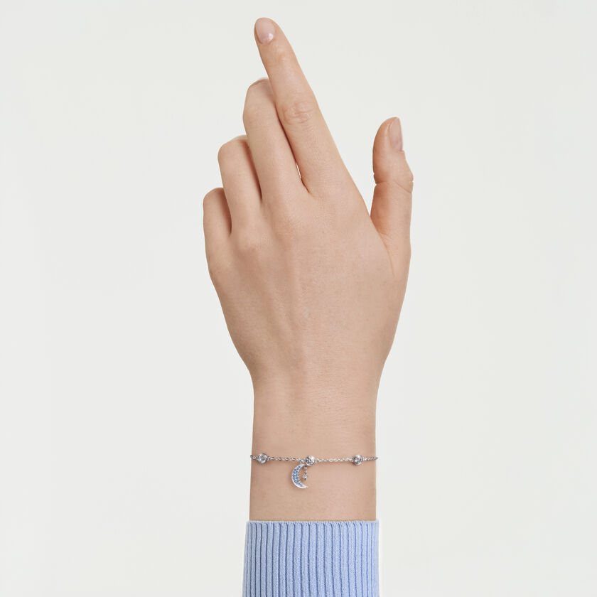 swarovski symbolica bracelet  round cut  moon  blue  rhodium plated