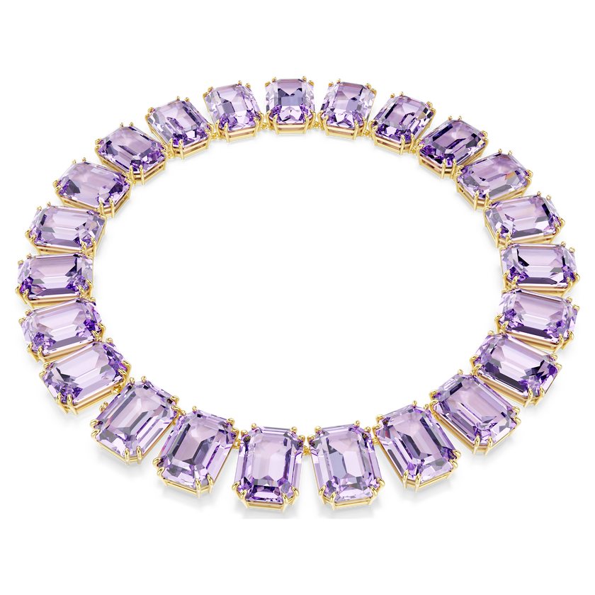 swarovski millenia tennis necklace  oversized crystals  octagon cut  purple  gold tone plated