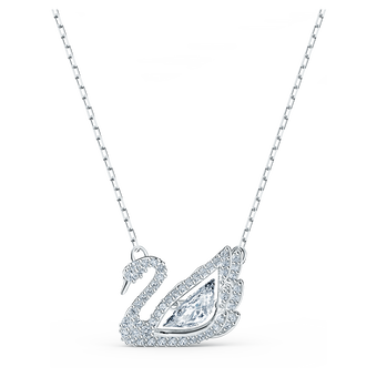 swarovski swan necklace  dancing swan  white  rhodium plated