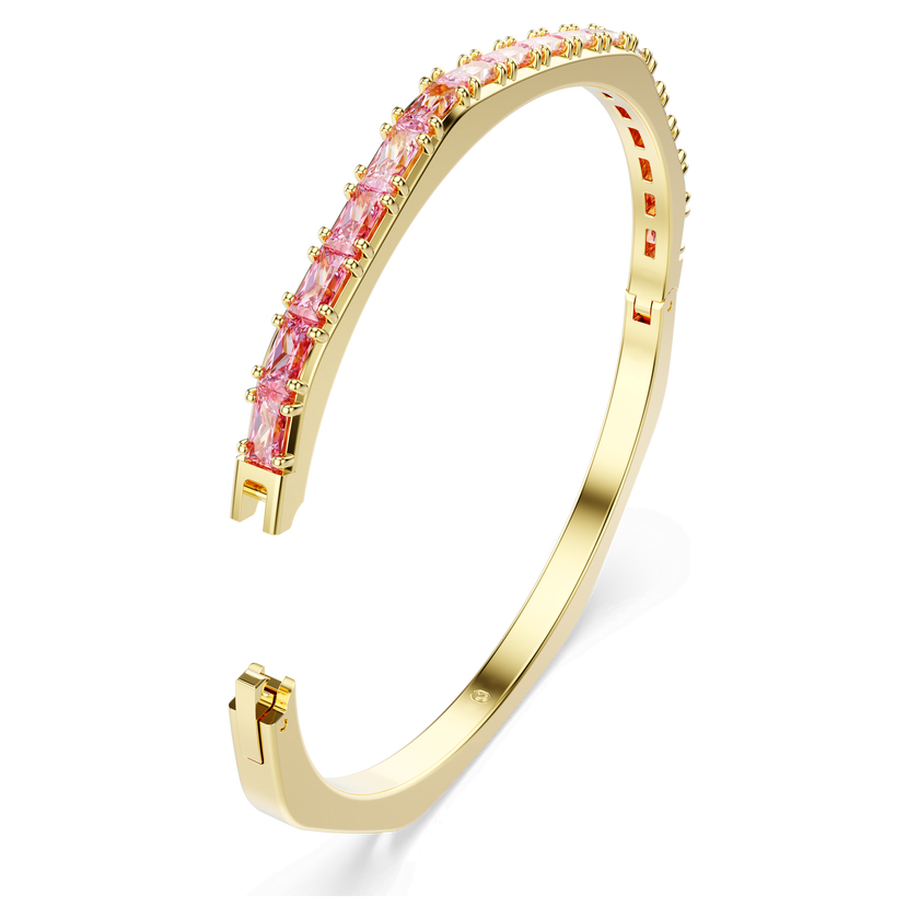 swarovski matrix bangle  baguette cut  pink  gold tone plated