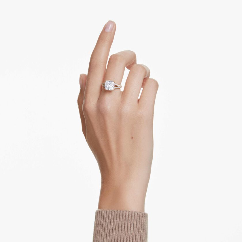 swarovski stilla cocktail ring  square cut  pav   white  18k gold finish