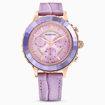 Octea Lux Chrono watch, Leather strap, Purple, Rose gold-tone finish
