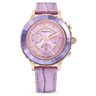 Octea Lux Chrono watch, Leather strap, Purple, Rose gold-tone finish