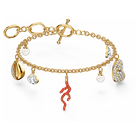 Shell Coral Bracelet, Red, Gold-tone plated