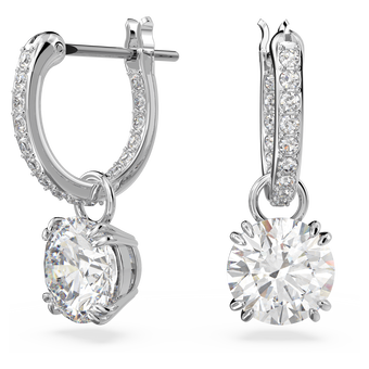 swarovski stilla drop earrings  round cut  white  rhodium plated