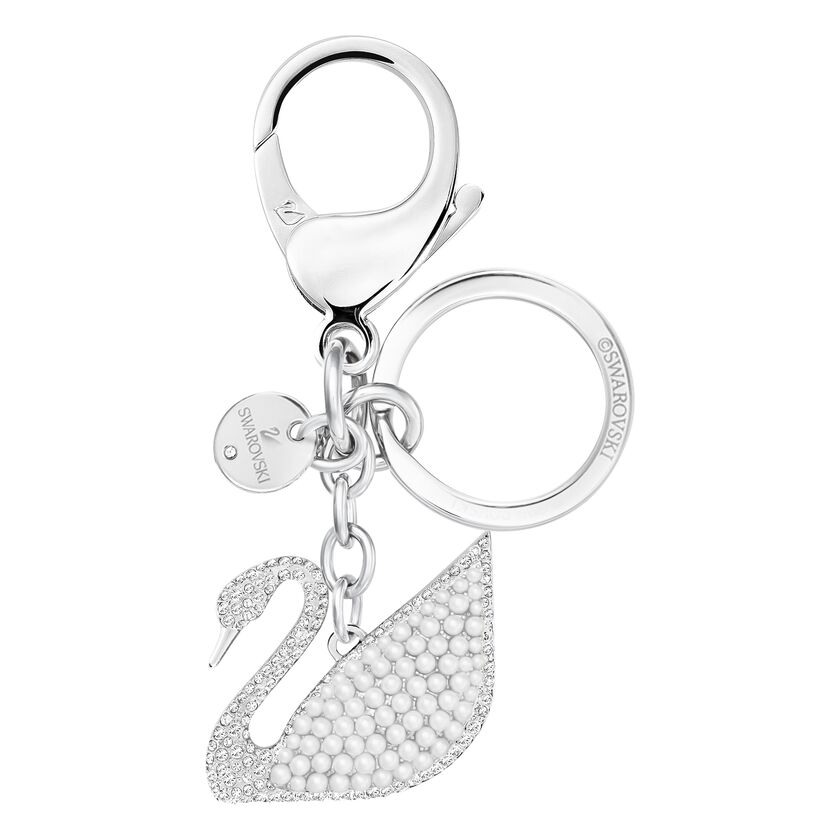 Iconic swan Bag Charm, White, Stainless steel