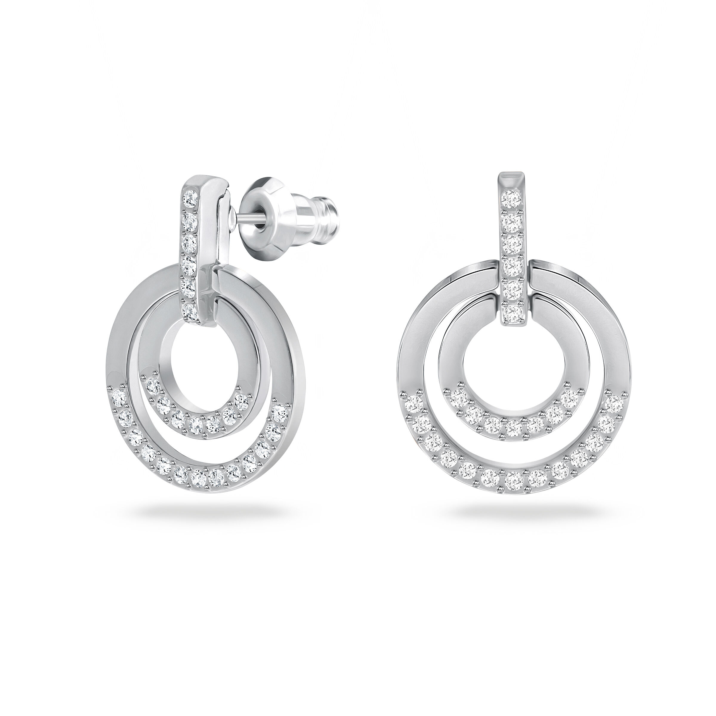 swarovski circle hoop earrings  round shape  white  rhodium plated