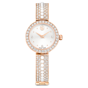 swarovski matrix pearl bangle watch  swiss made  crystal bracelet  white  rose gold tone finish