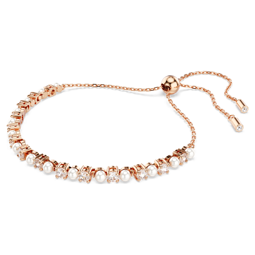 swarovski matrix tennis bracelet  crystal pearl  round cuts  white  rose gold tone plated