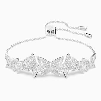 Lilia bracelet, Butterfly, White, Rhodium plated
