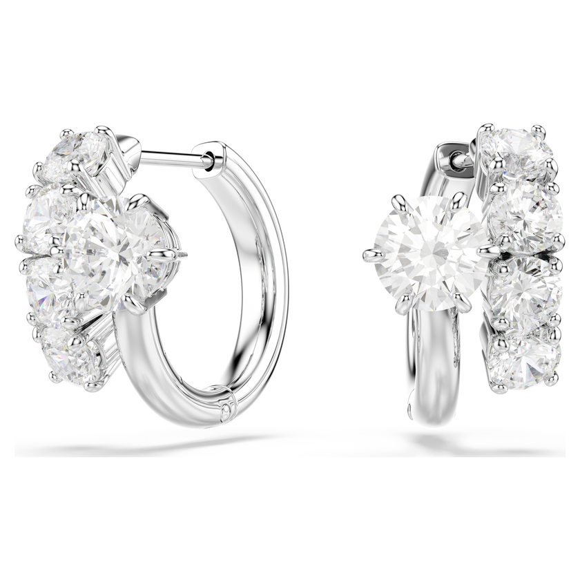 swarovski matrix hoop earrings  round cut  white  rhodium plated