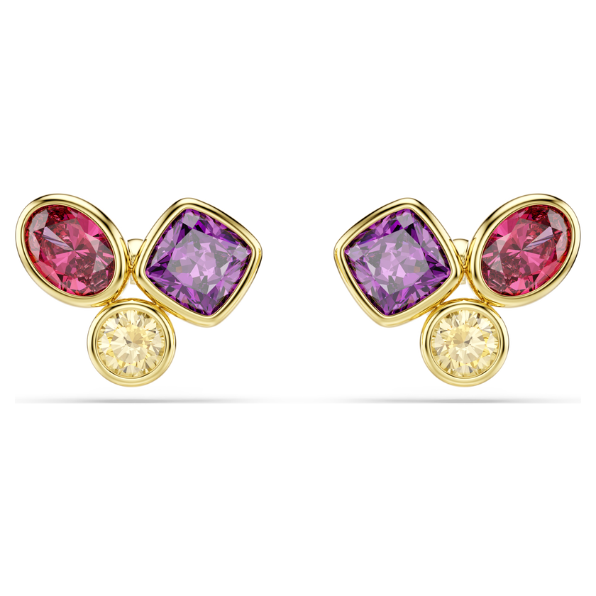 swarovski imber stud earrings  mixed cuts  multicolored  18k gold finish
