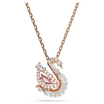 swarovski swan pendant  mixed cuts  swan  pink  18k rose gold finish