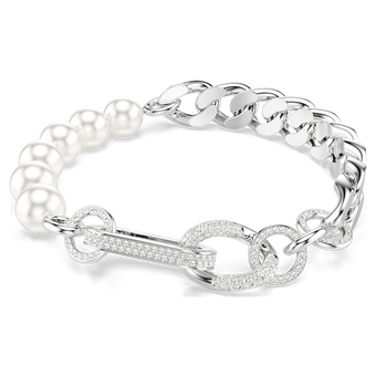 swarovski dextera bracelet  crystal pearl  mixed links  white  rhodium plated