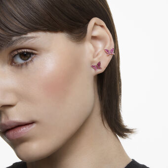 swarovski idyllia lilia stud earrings  set  3   butterfly  pink  18k rose gold finish