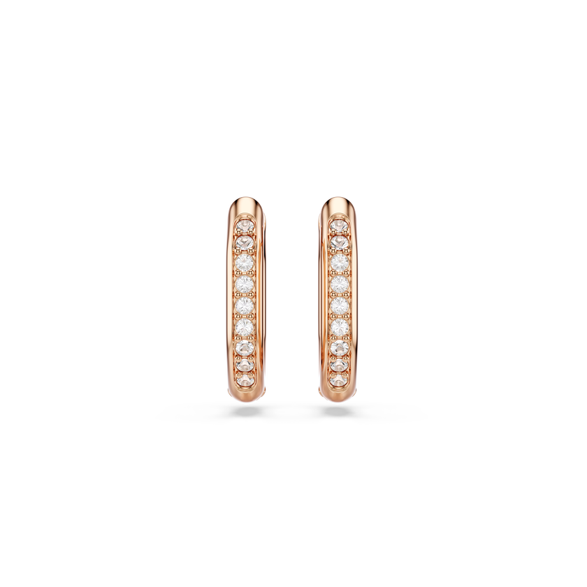 swarovski dextera hoop earrings  octagon shape  round cut  small  white  rose gold tone plated