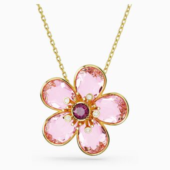 Florere necklace, Flower, Pink, Gold-tone plated