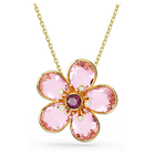 Florere necklace, Flower, Pink, Gold-tone plated