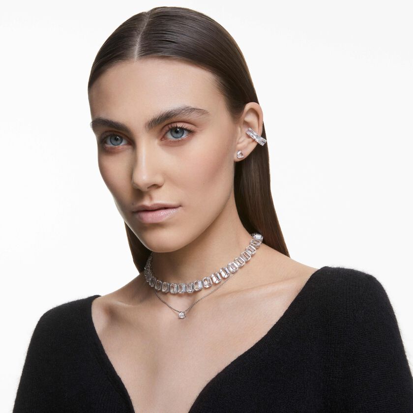 swarovski matrix clip earrings  square cut  white  rhodium plated