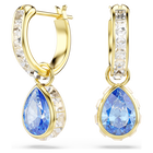swarovski chroma drop earrings  pear cut  blue  18k gold finish