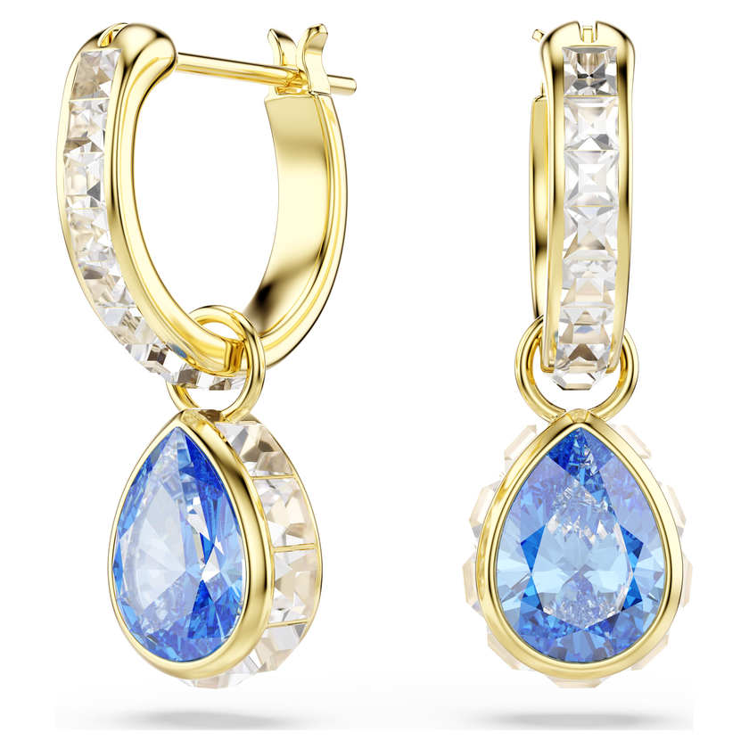 swarovski chroma drop earrings  pear cut  blue  18k gold finish