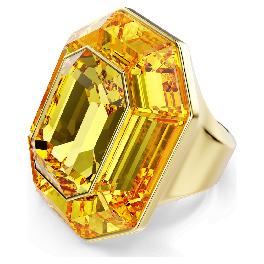 swarovski lucent cocktail ring  octagon shape  yellow  gold tone plated