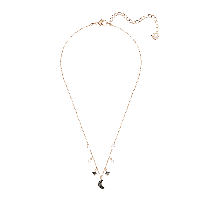 swarovski duo moon necklace  black  rose gold plating