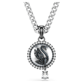 swarovski swan pendant  crystal pearl  swan  gray  rhodium plated