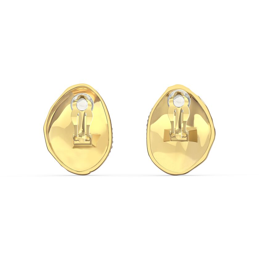 The Elements Clip Earrings, Green, Gold-tone plated