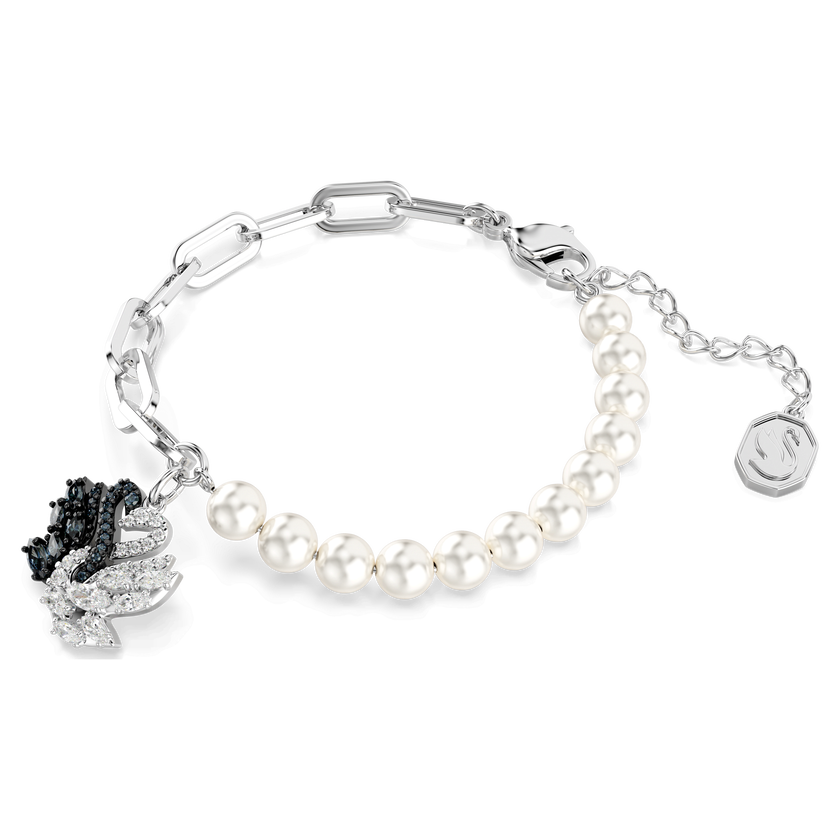 swarovski swan bracelet  crystal pearl  swan  black  rhodium plated