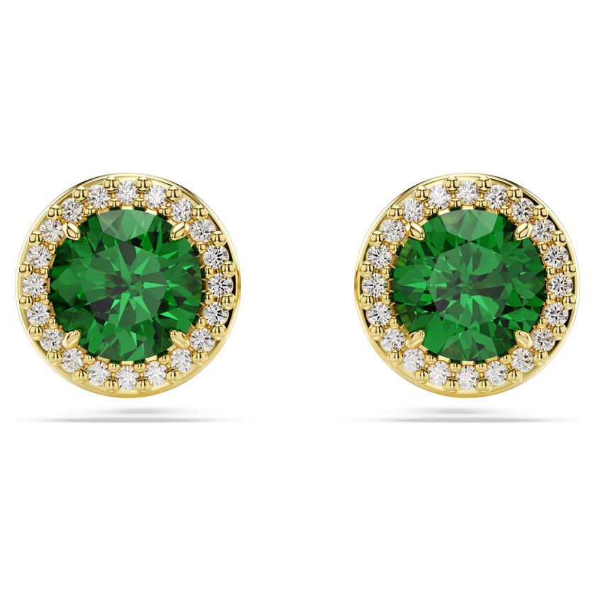 Una stud earrings, Round cut, Pavé, Green, Gold-tone plated