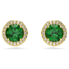 Una stud earrings, Round cut, Pavé, Green, Gold-tone plated