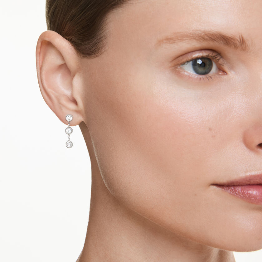 swarovski octagon drop earrings  lab grown diamonds 0 6 ct tw  round shape  sterling silver