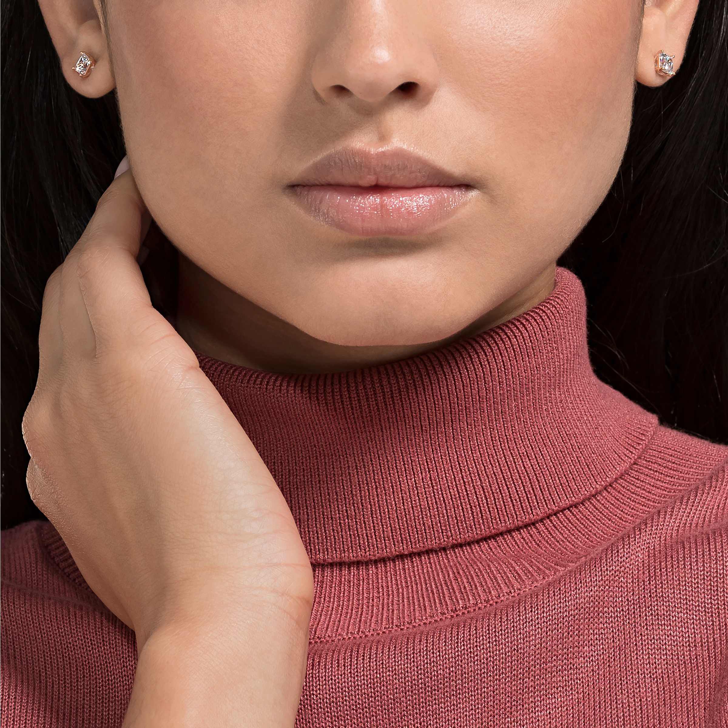 swarovski attract stud earrings  square cut  small  white  rose gold tone plated