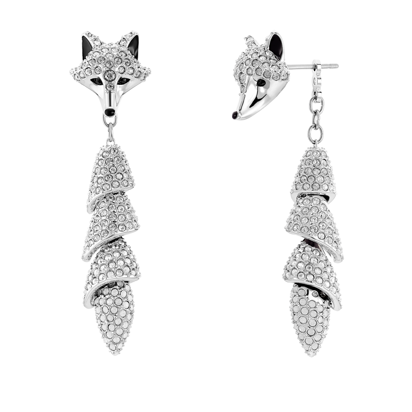 Polar Bestiary Drop Pierced Earrings, Multi-colored, Rhodium plated