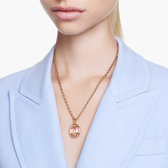 swarovski imber pendant  octagon cut  pink  gold tone plated