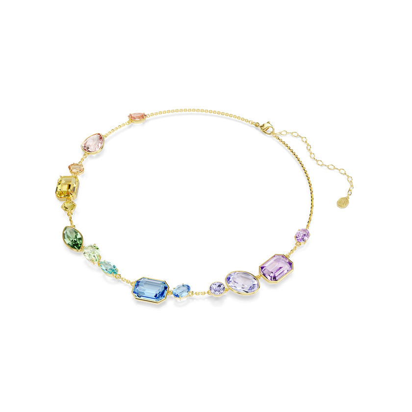 swarovski gema necklace  mixed cuts  multicolored  gold tone plated