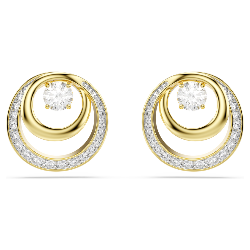 swarovski hyperbola stud earrings  round cut  white  gold tone plated