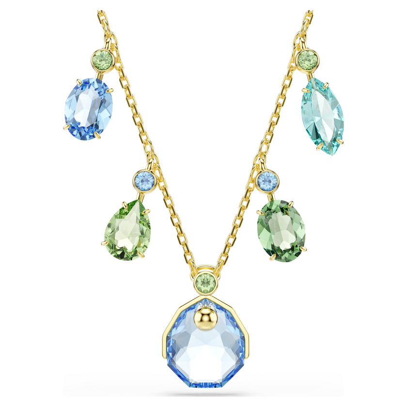 swarovski gema necklace  mixed cuts  drop  multicolored  gold tone plated