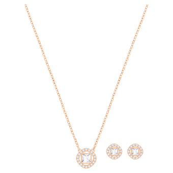 swarovski una angelic set  round cut  white  rose gold tone plated