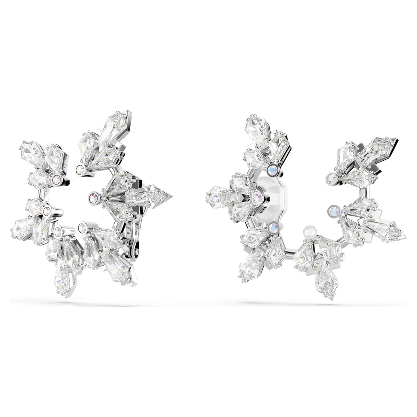 swarovski idyllia clip earrings  mixed cuts  snowflake  white  rhodium plated