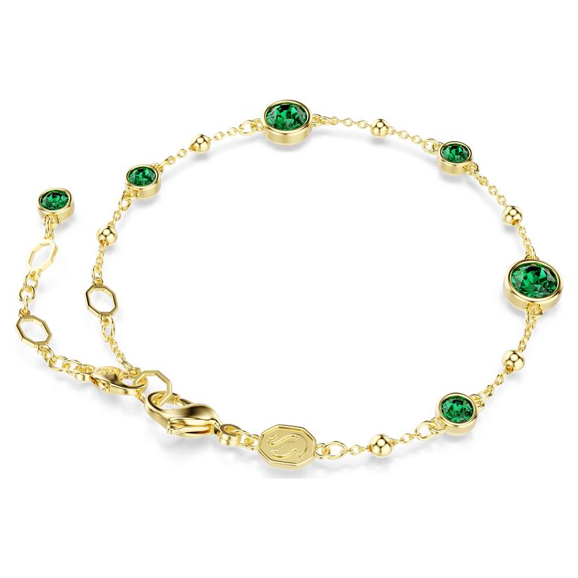 swarovski imber bracelet  round cut  green  gold tone plated