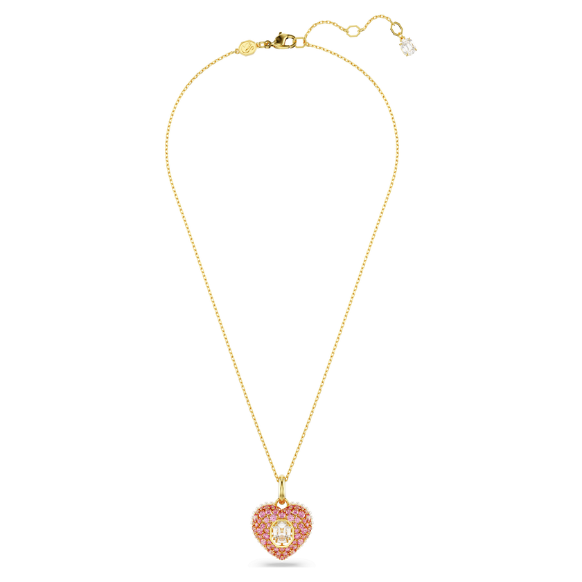 swarovski idyllia pendant  octagon cut  crystal pearls  heart  pink  gold tone plated