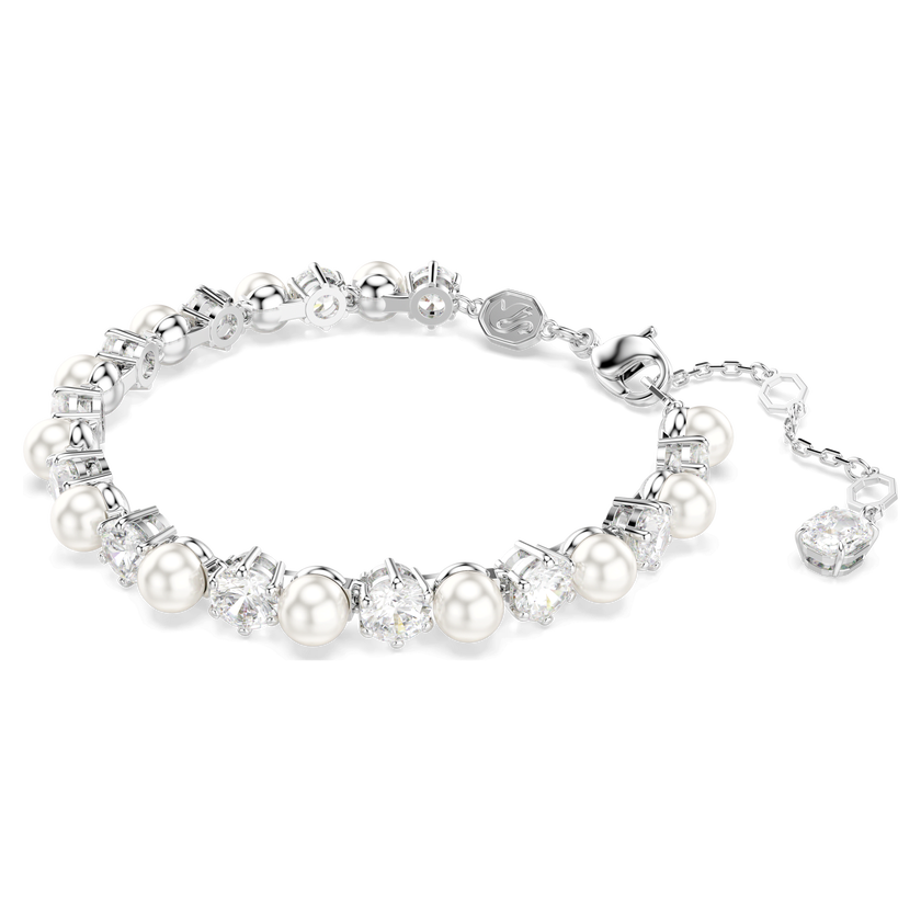 swarovski matrix tennis bracelet  crystal pearl  round cut  white  rhodium plated