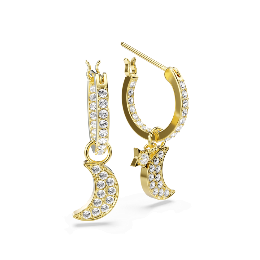 swarovski symbolica drop earrings  round cut  moon  white  18k gold finish