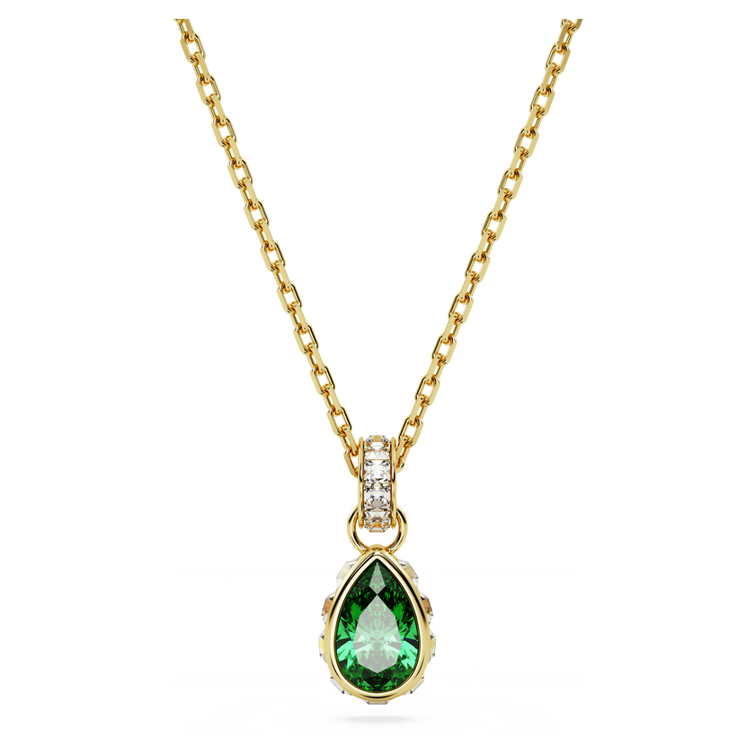swarovski chroma pendant  pear cut  green  gold tone plated