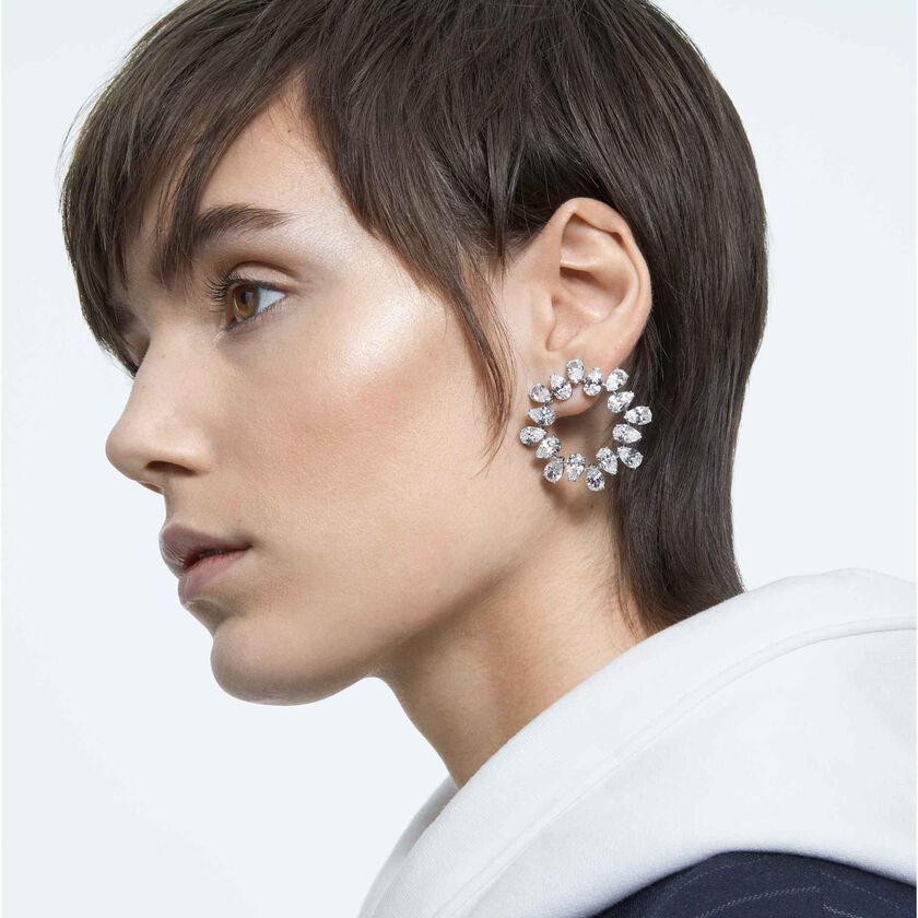 swarovski matrix hoop earrings  pear cut  white  rhodium plated