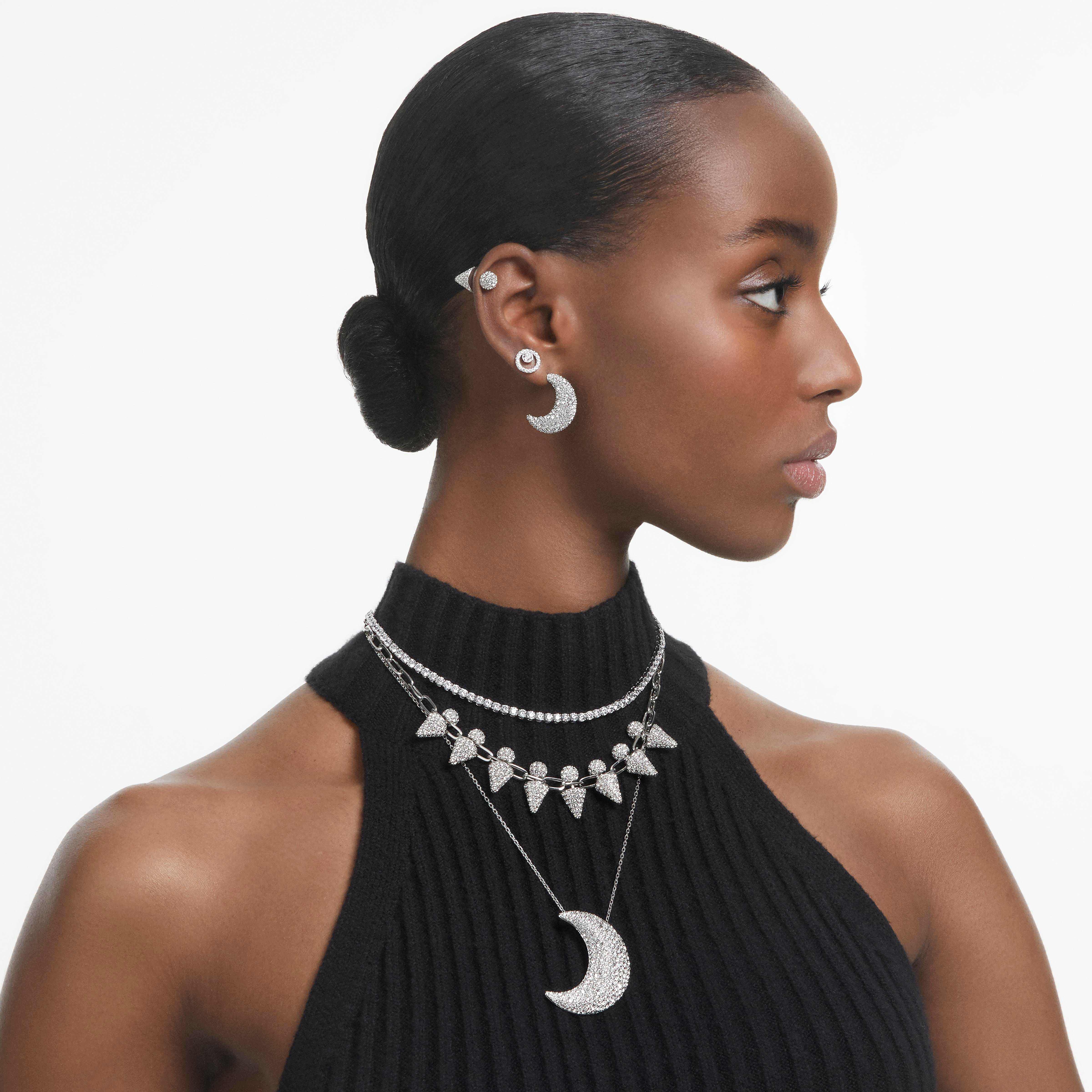 swarovski creativity circle pierced earrings  small  white  rhodium plated